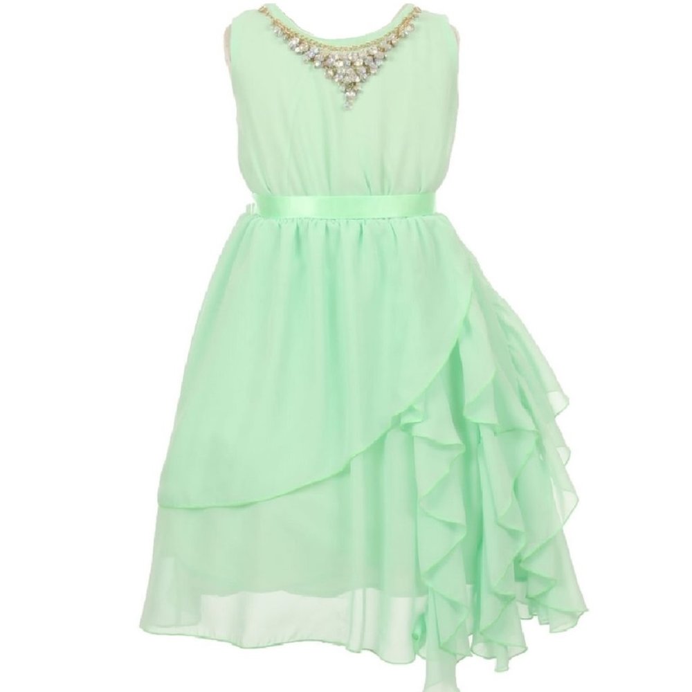 Little Girl Sleeveless Chiffon Ruffle Graduation Wedding Party Flower Girl Dress